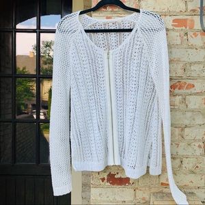 Rachel Roy White Crochet Zip Sweater Size Large